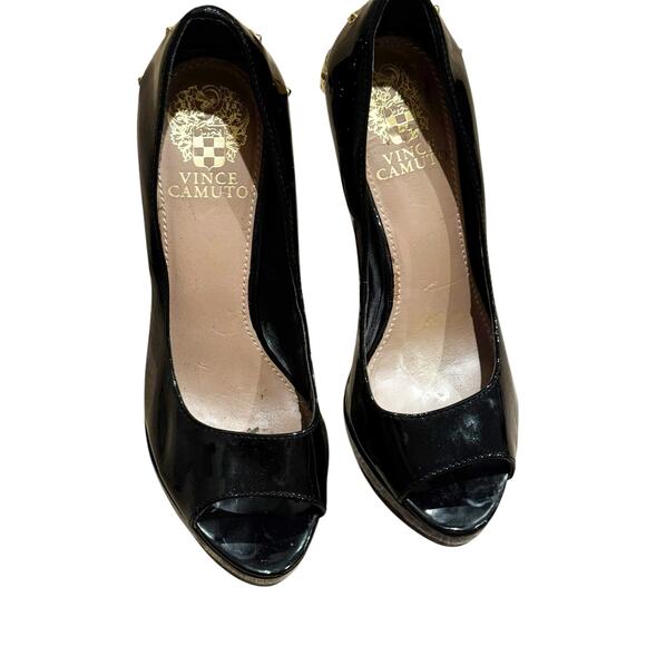Vince Camuto Kira Patent Leather Peep-Toe Platform Pumps in Black Size 5.5B - Picture 6 of 10